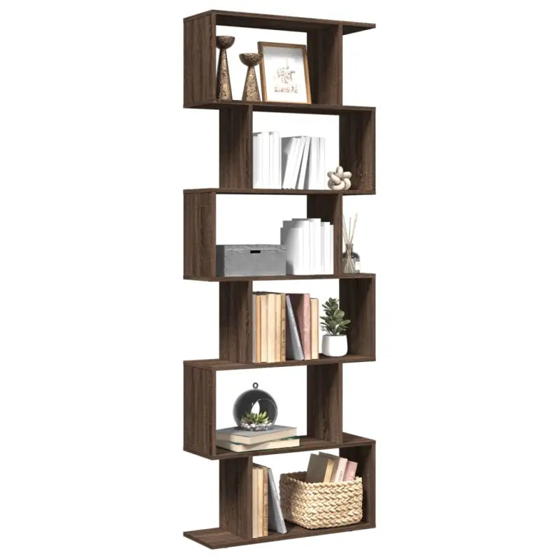 Bewerkte Houten Boekenkast Kamerscherm met Geometrisch Design - bruin eikenkleur / 1 / 193 cm - Boekenkasten