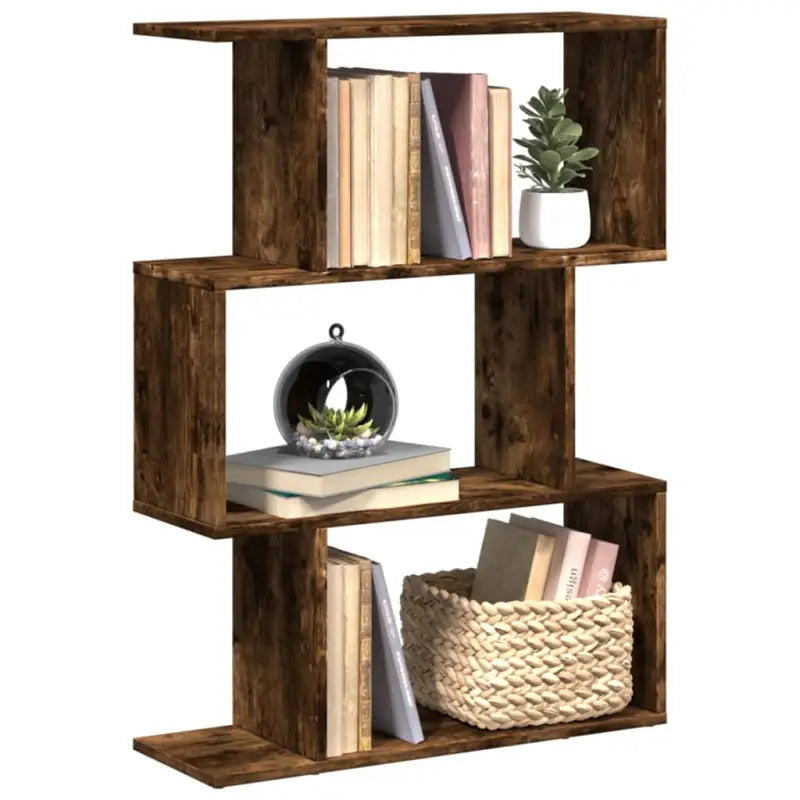 Bewerkte Houten Boekenkast Kamerscherm met Geometrisch Design - Gerookt eiken / 1 / 97 cm - Boekenkasten