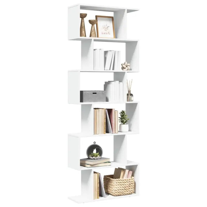 Bewerkte Houten Boekenkast Kamerscherm met Geometrisch Design - Wit / 1 / 193 cm - Boekenkasten