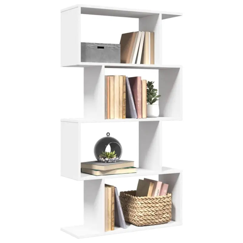 Bewerkte Houten Boekenkast Kamerscherm met Geometrisch Design - Wit / 1 / 129 cm - Boekenkasten