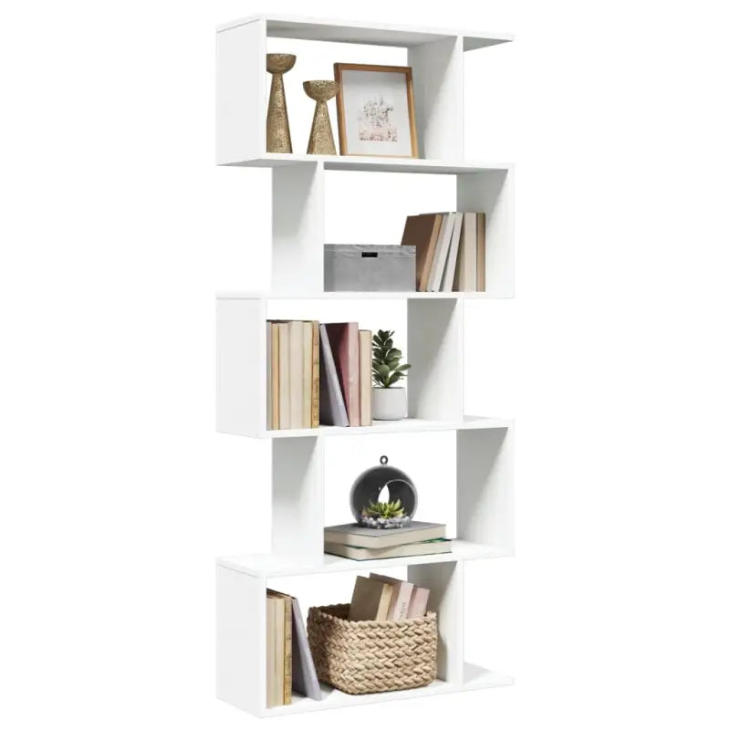 Bewerkte Houten Boekenkast Kamerscherm met Geometrisch Design - Wit / 1 / 161 cm - Boekenkasten