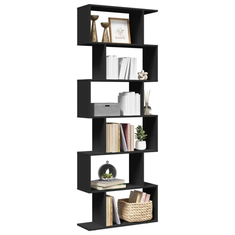 Bewerkte Houten Boekenkast Kamerscherm met Geometrisch Design - Zwart / 1 / 193 cm - Boekenkasten