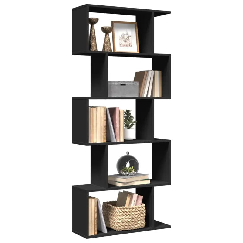 Bewerkte Houten Boekenkast Kamerscherm met Geometrisch Design - Zwart / 1 / 161 cm - Boekenkasten