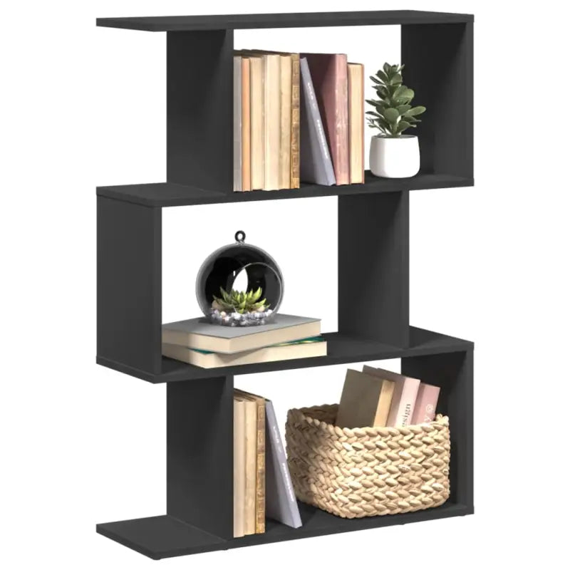 Bewerkte Houten Boekenkast Kamerscherm met Geometrisch Design - Zwart / 1 / 97 cm - Boekenkasten
