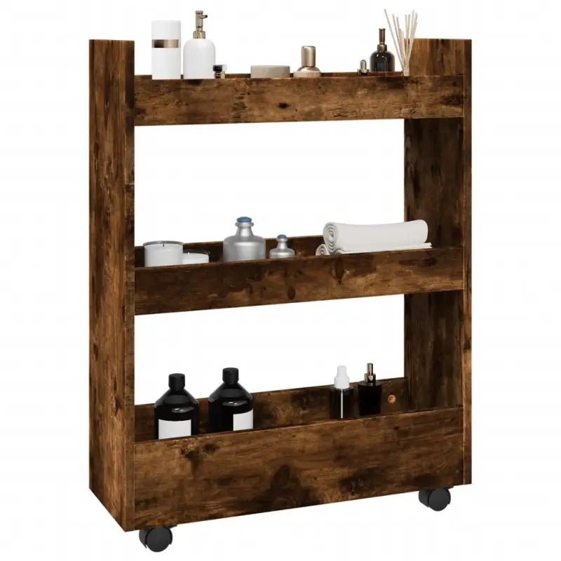 Bewerkte Houten Keukentrolley voor Decoratie en Praktisch Gebruik - Gerookt eiken - Keukentrolleys