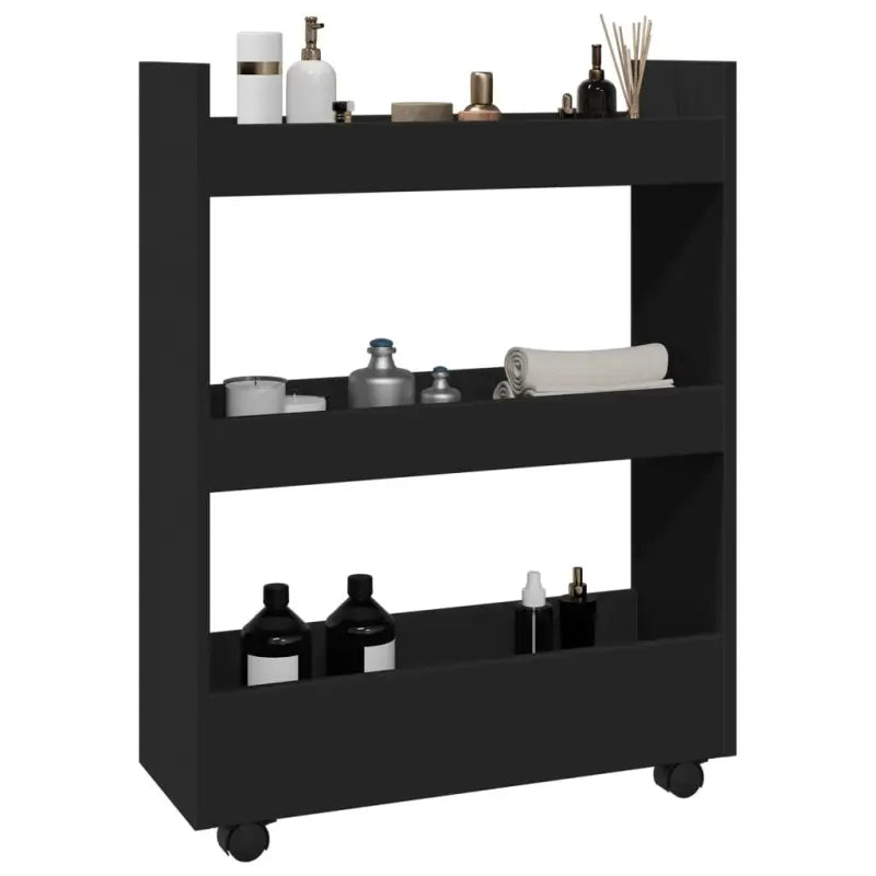 Bewerkte Houten Keukentrolley voor Decoratie en Praktisch Gebruik - Zwart - Keukentrolleys