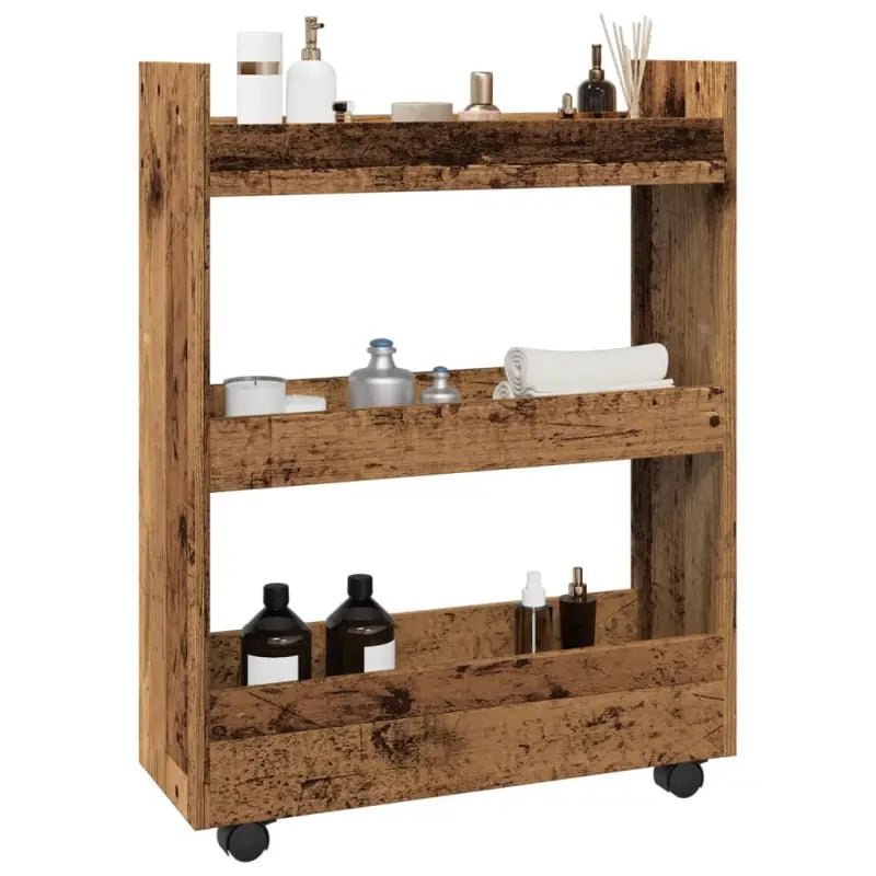 Bewerkte Houten Keukentrolley voor Decoratie en Praktisch Gebruik - Oud hout - Keukentrolleys
