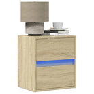 Bewerkte houten nachtkastje met LED-verlichting voor elke slaapkamer - Sonoma eiken / 1 - Nachtkastjes