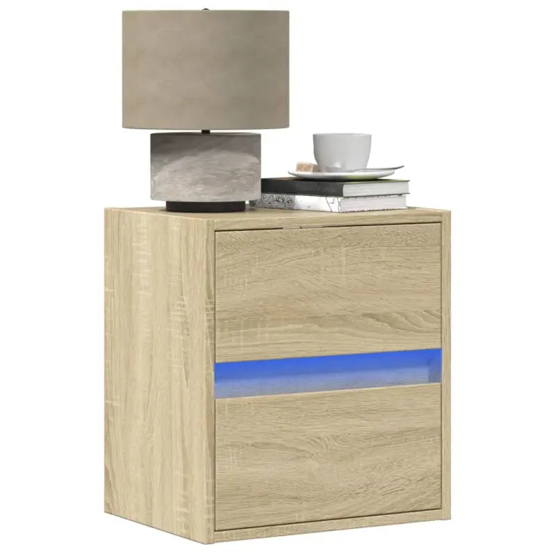 Bewerkte houten nachtkastje met LED-verlichting voor elke slaapkamer - Sonoma eiken / 2 - Nachtkastjes