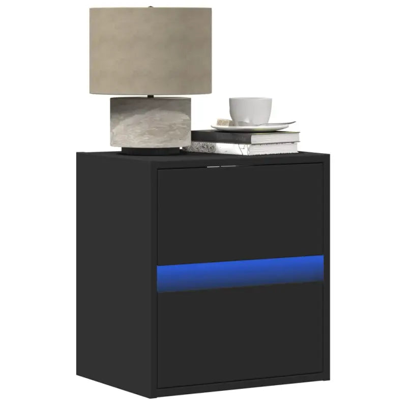 Bewerkte houten nachtkastje met LED-verlichting voor elke slaapkamer - Zwart / 2 - Nachtkastjes