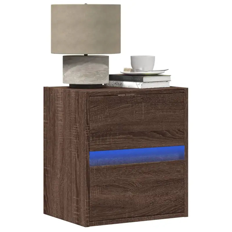 Bewerkte houten nachtkastje met LED-verlichting voor elke slaapkamer - bruin eikenkleur / 1 - Nachtkastjes