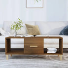 Bewerkte Houten Salontafel met Sterke en Vochtbestendige Afwerking - bruin eikenkleur / 1 - Salontafels