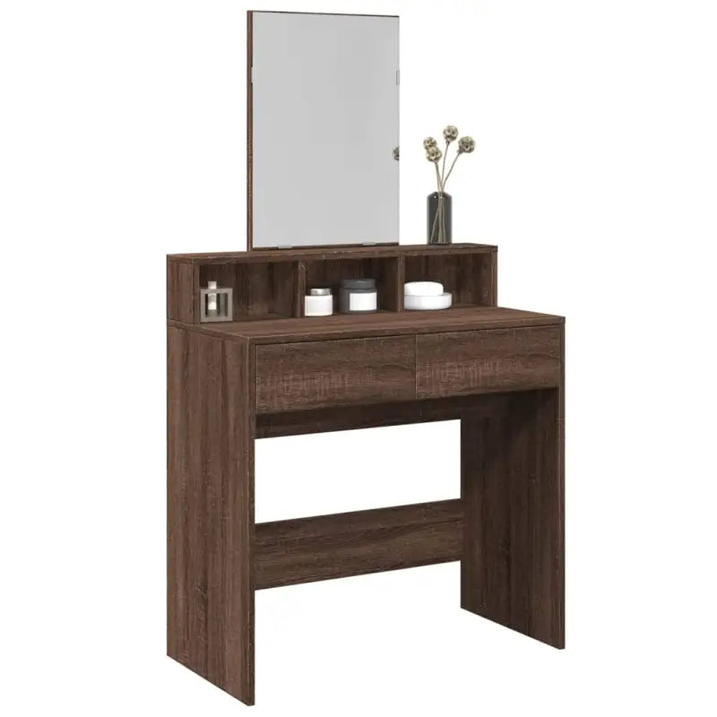 Bewerkte Houten Slaapkamerkaptafel met Binnen Handbereik opbergmogelijkheden - bruin eikenkleur / 1