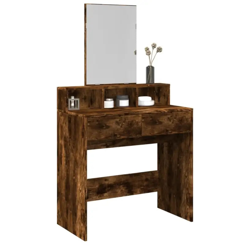 Bewerkte Houten Slaapkamerkaptafel met Binnen Handbereik opbergmogelijkheden - Gerookt eiken / 1 - Slaapkamerkaptafels