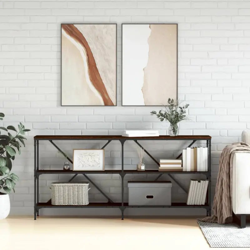 Beyzetafel grijs Sonoma eiken met verstelbare poten van bewerkt hout - bruin eikenkleur / 1 / 160 cm - Bijzettafels