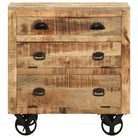 Bijzetkast met massief mangohout en stalen wieltjes voor vintage stijl - 70 x 40 x 75 cm / 1 - Commodes & ladekasten
