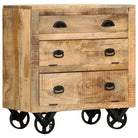 Bijzetkast met massief mangohout en stalen wieltjes voor vintage stijl - 70 x 40 x 75 cm / 1 - Commodes & ladekasten