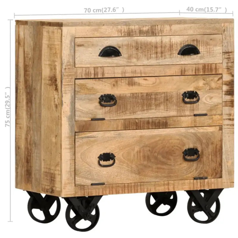 Bijzetkast met massief mangohout en stalen wieltjes voor vintage stijl - 70 x 40 x 75 cm / 1 - Commodes & ladekasten