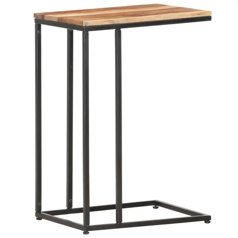 Bijzettafel in C-vorm van massief mangohout voor een stijlvolle woonkamer - lichthoutkleurig en zwart / 1 / Massief