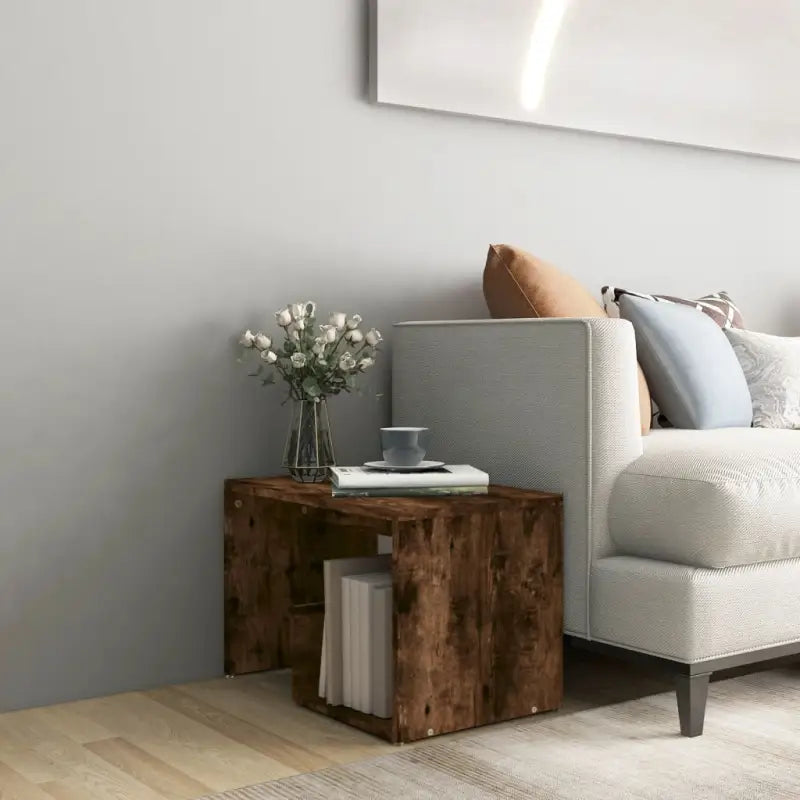 Bijzettafel in grijs Sonoma met bewerkt hout voor moderne interieurs - Gerookt eiken / 1 - Bijzettafels