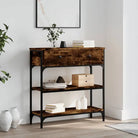 Bijzettafel met bewerkt hout en metalen frame met verstelbare poten - Gerookt eiken / 1 / 72.5 cm - Bijzettafels