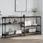 Bijzettafel met bewerkt hout en metalen frame met verstelbare poten - Gerookt eiken / 1 / 160 cm - Bijzettafels