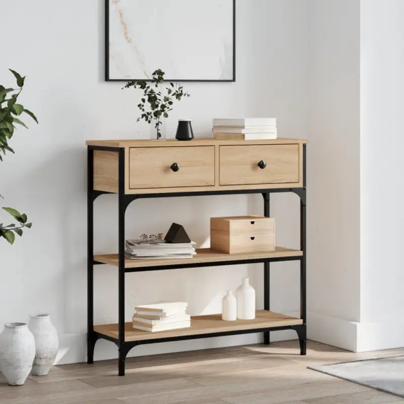 Bijzettafel met bewerkt hout en metalen frame met verstelbare poten - Sonoma eiken / 1 / 72.5 cm - Bijzettafels