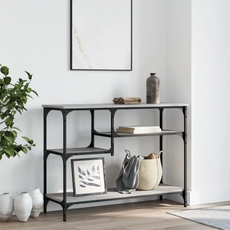 Bijzettafel met bewerkt hout en metalen frame met verstelbare poten - Bijzettafels