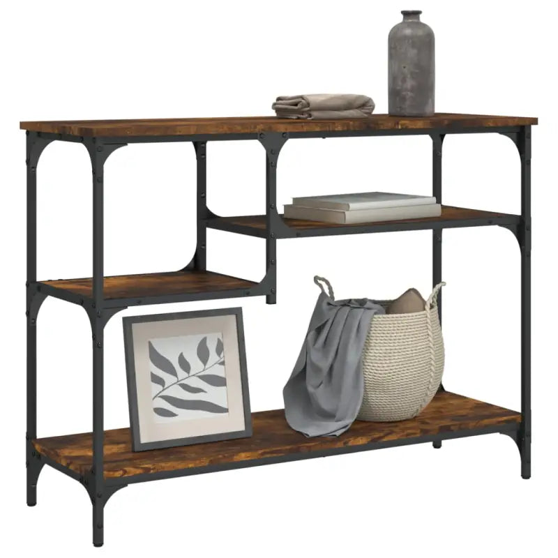 Bijzettafel met bewerkt hout en metalen frame met verstelbare poten - Gerookt eiken / 1 - Bijzettafels