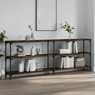 Bijzettafel met bewerkt hout en metalen frame met verstelbare poten - Gerookt eiken / 1 / 200 cm - Bijzettafels