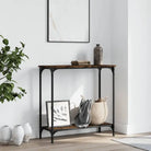 Bijzettafel met bewerkt hout en metalen frame met verstelbare poten - Gerookt eiken / 1 / 75 cm - Bijzettafels