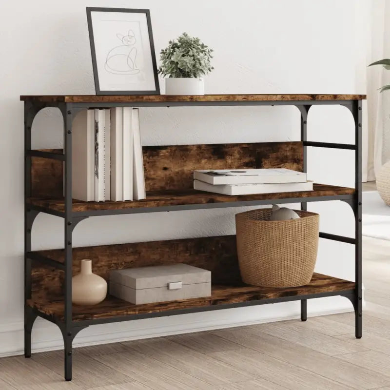 Bijzettafel met bewerkt hout en metalen frame met verstelbare poten - Gerookt eiken / 1 / 100 cm - Bijzettafels
