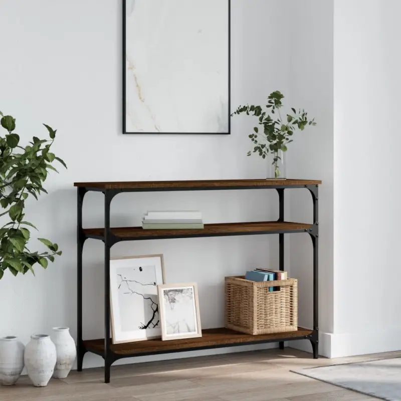 Bijzettafel met bewerkt hout en metalen frame met verstelbare poten - bruin eikenkleur / 1 / 100 cm - Bijzettafels