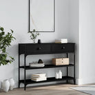 Bijzettafel met bewerkt hout en metalen frame met verstelbare poten - Zwart / 1 / 100 cm - Bijzettafels