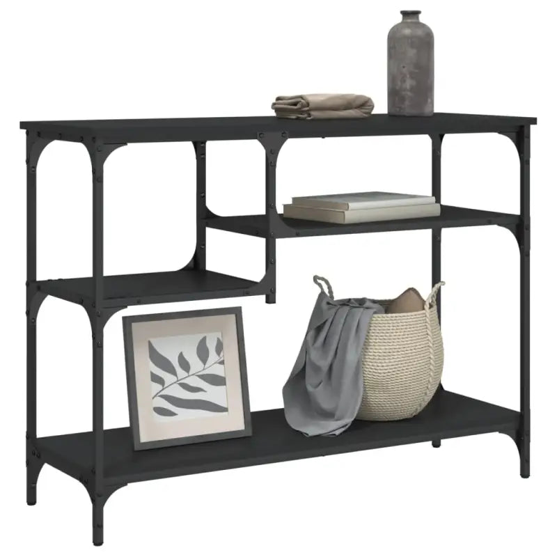 Bijzettafel met bewerkt hout en metalen frame met verstelbare poten - Zwart / 1 - Bijzettafels