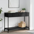 Bijzettafel met bewerkt hout en metalen frame voor elegante ruimtes - Zwart / 1 / 100 cm - Bijzettafels