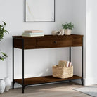 Bijzettafel met bewerkt hout en metalen frame voor elegante ruimtes - bruin eikenkleur / 1 / 100 cm - Bijzettafels