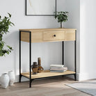 Bijzettafel met bewerkt hout en metalen frame voor elegante ruimtes - Bijzettafels