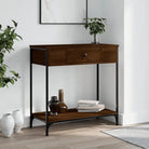 Bijzettafel met bewerkt hout en metalen frame voor elegante ruimtes - bruin eikenkleur / 1 / 75 cm - Bijzettafels
