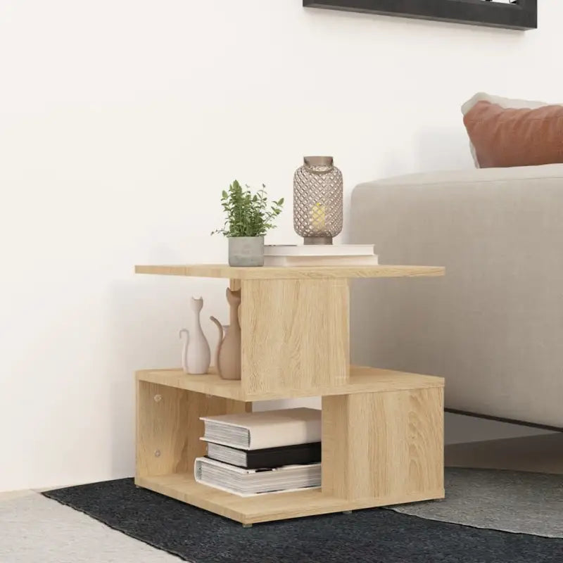 Bijzettafel met bewerkt hout en praktische schappen voor je woonkamer - Sonoma eiken / 1 - Bijzettafels