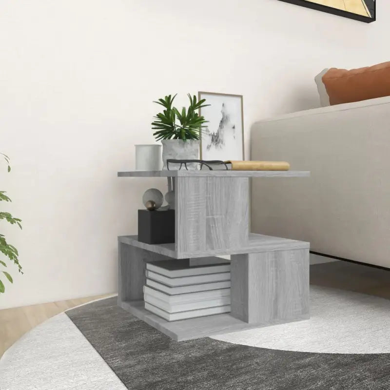 Bijzettafel met bewerkt hout en praktische schappen voor je woonkamer - Grijs sonoma / 1 - Bijzettafels