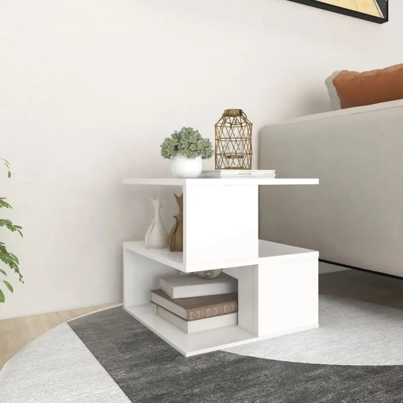 Bijzettafel met bewerkt hout en praktische schappen voor je woonkamer - Wit / 1 - Bijzettafels