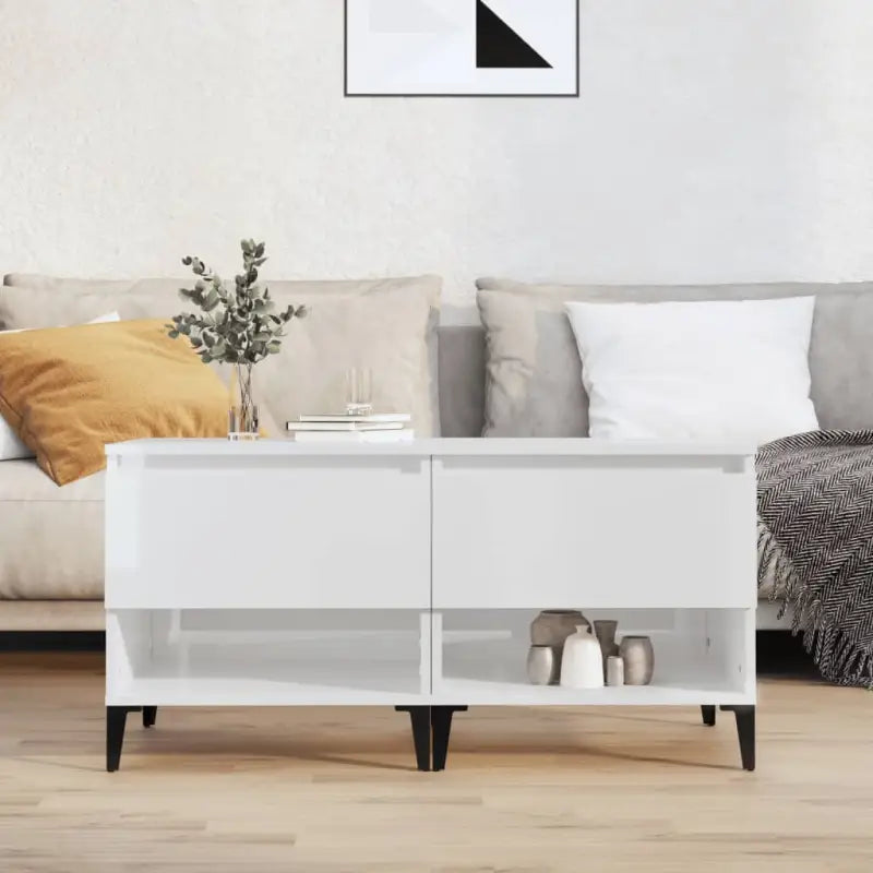 Bijzettafel met bewerkt hout voor een industriële woonkamer stijl - Hoogglans wit / 2 - Bijzettafels