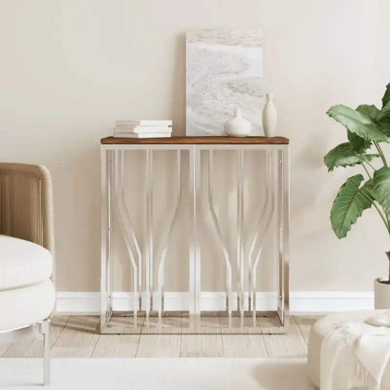Bijzettafel met gehard glas en roestvrij staal in modern ontwerp - Zilver / 1 / Hout - Bijzettafels