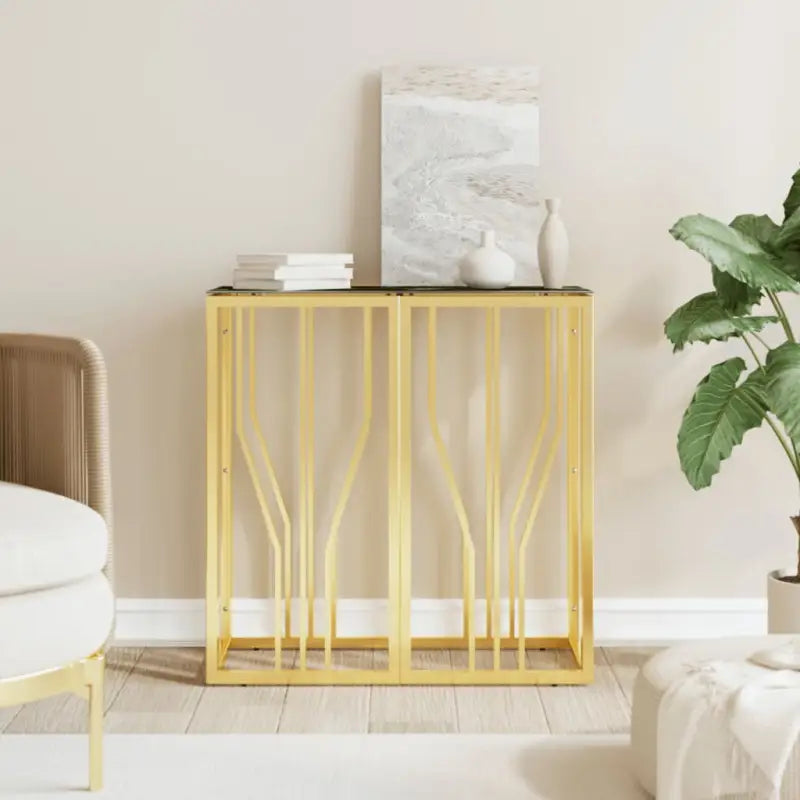 Bijzettafel met gehard glas en roestvrij staal in modern ontwerp - Goud en zwart / 1 / Glas - Bijzettafels