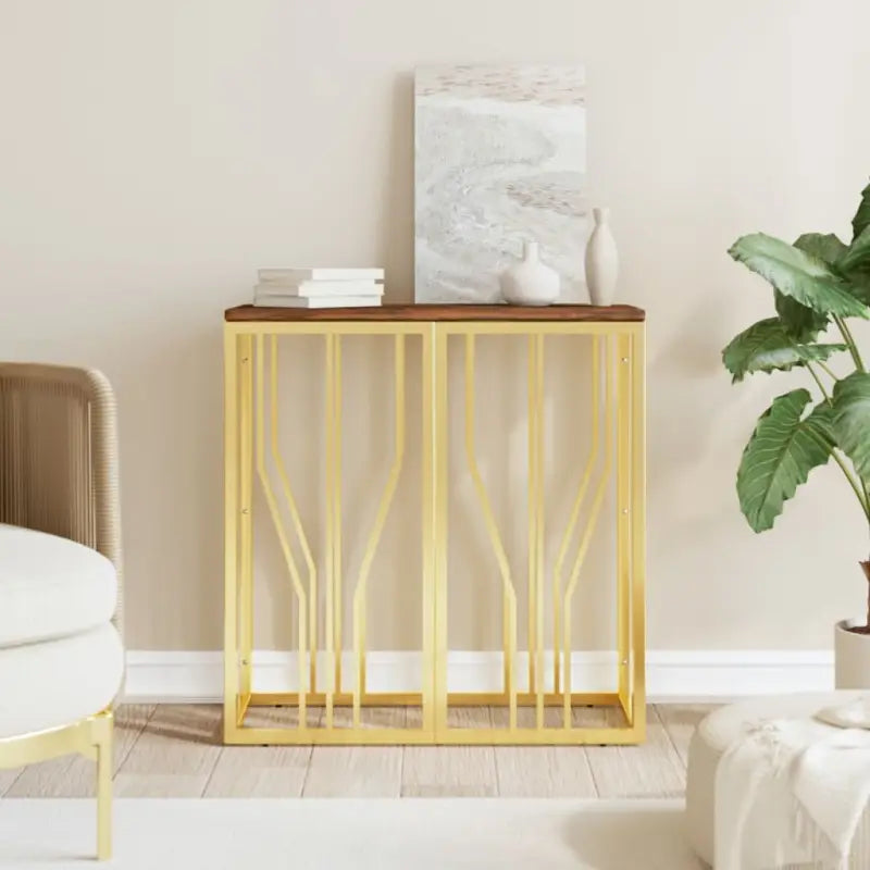 Bijzettafel met gehard glas en roestvrij staal in modern ontwerp - Goud / 1 / Hout - Bijzettafels