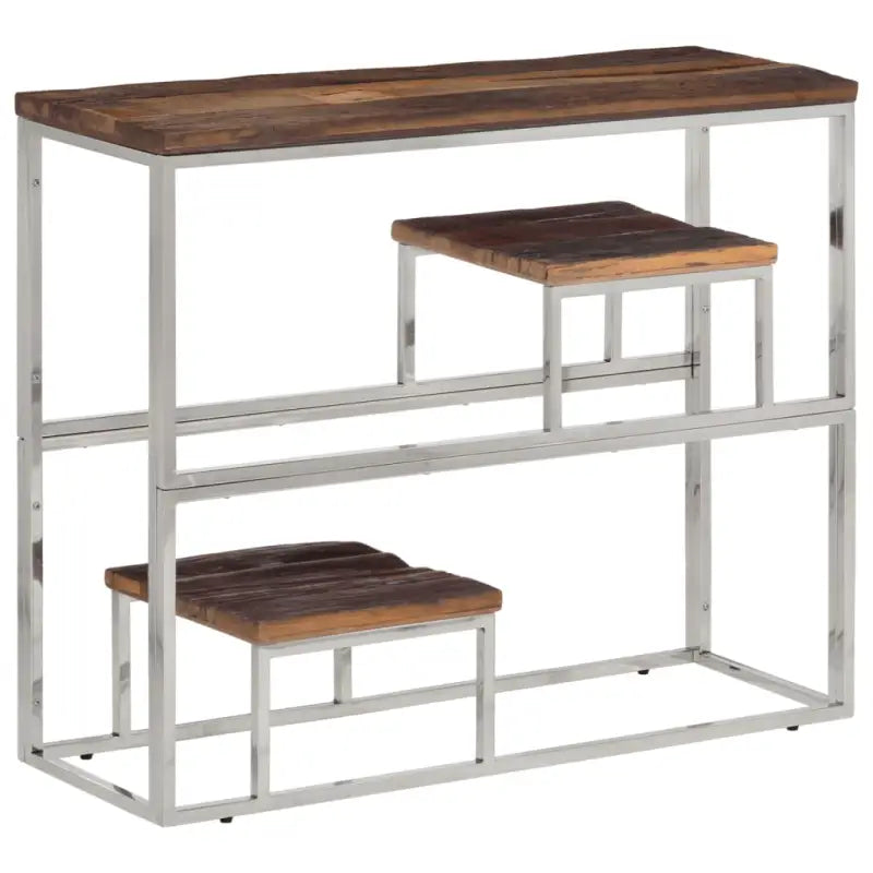 Bijzettafel met massief bielshout en roestvrij staal details - Zilver / 1 / Hout - Bijzettafels