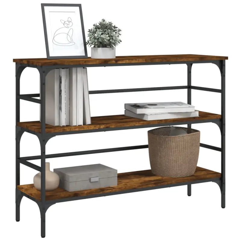 Bijzettafel met metalen frame en bewerkt hout voor elegantie - Bijzettafels