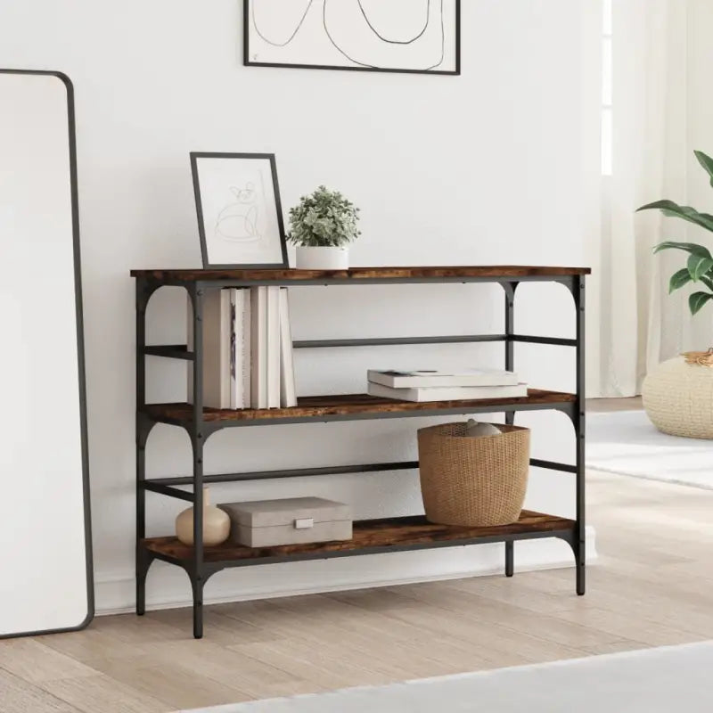 Bijzettafel met metalen frame en bewerkt hout voor elegantie - Bijzettafels