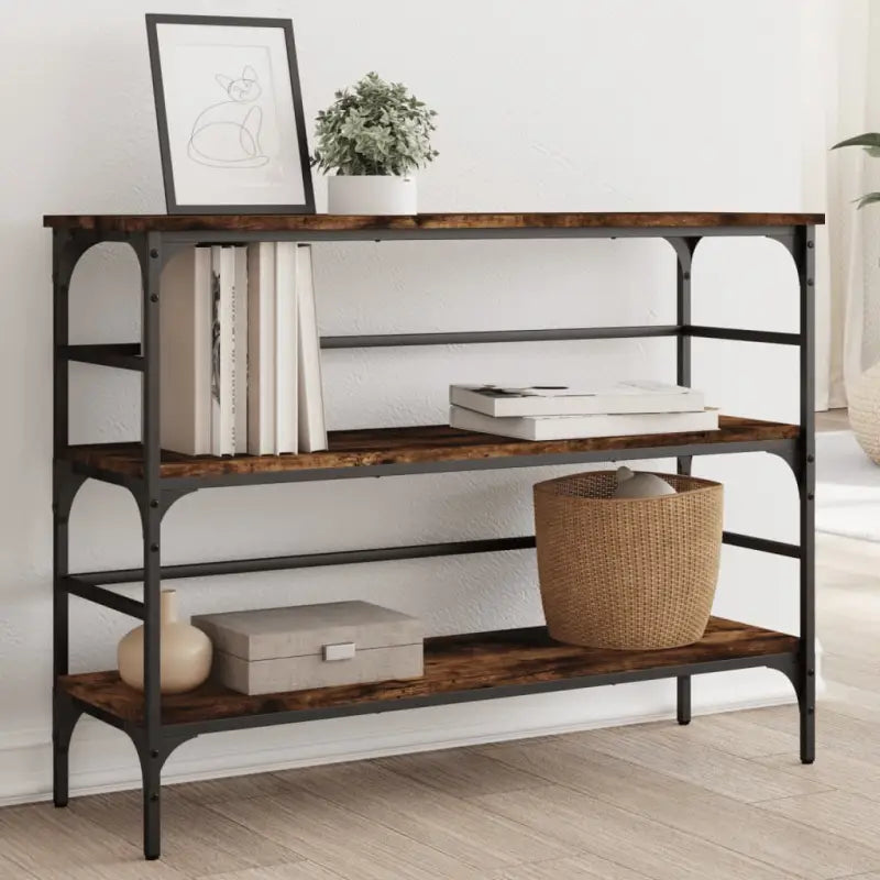 Bijzettafel met metalen frame en bewerkt hout voor elegantie - Gerookt eiken / 1 - Bijzettafels